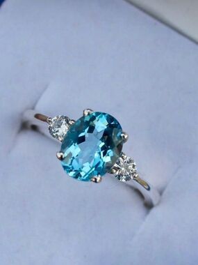 Swiss Blue Topaz and CZ Accent Sterling Silver Ring - (size 4 3/4)